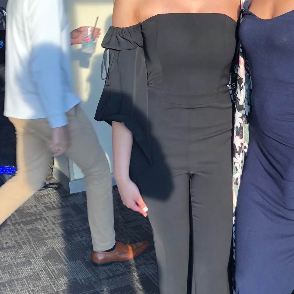 Black off the shoulder drama sleeve jumpsuit
